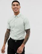 Asos Design Wedding Stretch Slim Herringbone Shirt In Mint - Green