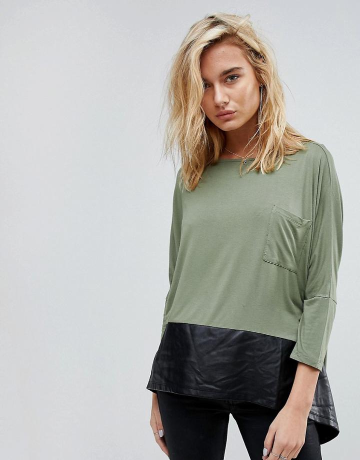 Replay Contrast Panel Batwing Top - Green