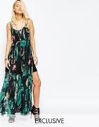 Religion Olsen Maxi Dress With Strappy Detail In All Over Floral Snake Print - Black