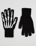 Asos Touchscreen Gloves In Black With Skeleton Print - Black