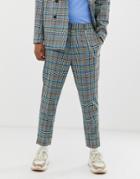Asos Design Tapered Suit Pants With Color Pop Check - Gray