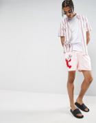 Asos X Lot Stock & Barrel Swim Shorts With Lobster Embroidery Design In Short Length - Pink