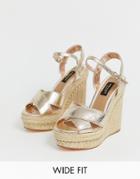 River Island Wide Fit Wedge Sandals In Gold