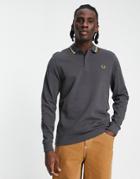 Fred Perry Tipped Long Sleeve Polo Shirt In Gray