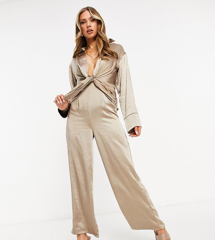 Ei8th Hour Long Sleeved Plunge Front Jumpsuit In Gray-grey