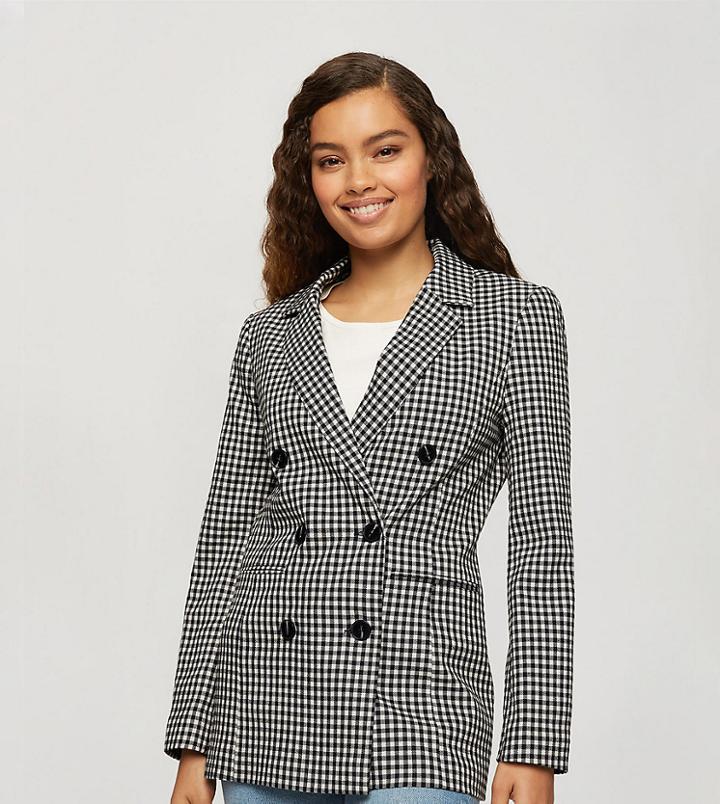 Miss Selfridge Petite Dogtooth Blazer-black