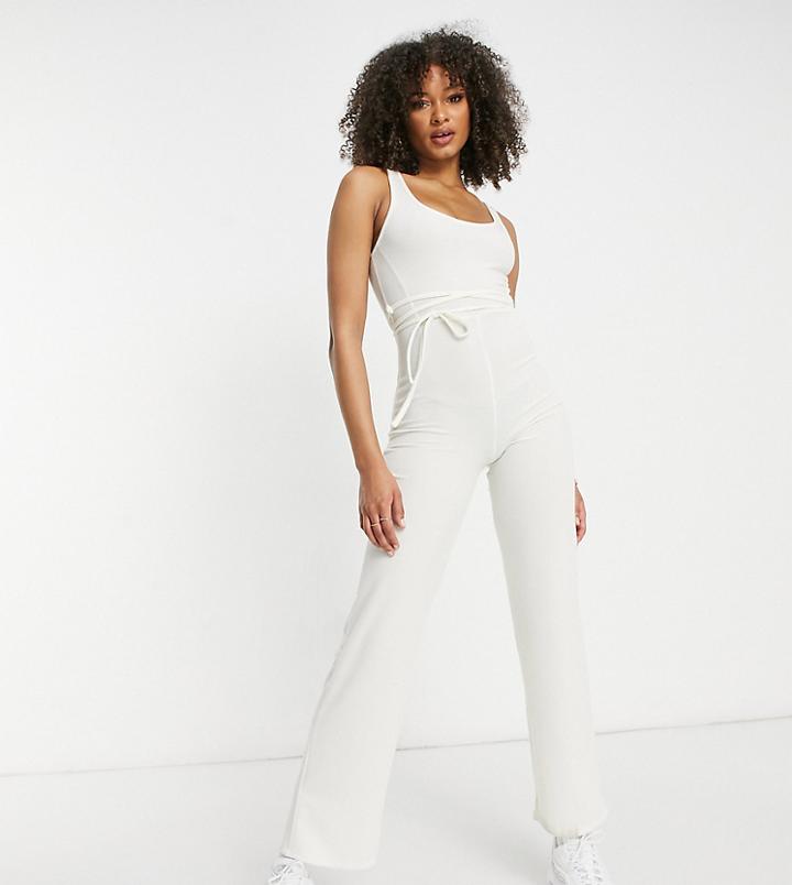 Asyou Lounge Tie Waist Detail Jumpsuit In Cream-white