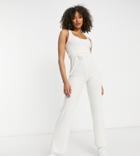 Asyou Lounge Tie Waist Detail Jumpsuit In Cream-white