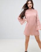 Qed London Tiered Sleeve Shift Dress - Pink