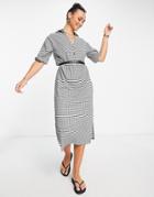 Asos Design Short Sleeve Shirt Midi Dress With Belt In Mono Check-multi