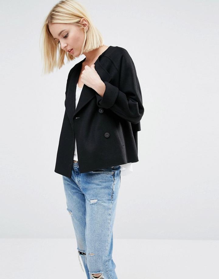 Selected Dana Short Coat In Felt Wool - Black