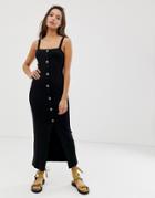 Asos Design Faux Horn Button City Maxi Rib Dress-black