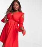 Simply Be Cut Out Shoulder Midi Dress In Red