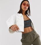 Reclaimed Vintage Inspired Crop Jacket With Spliced Seam Detail-white