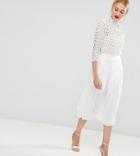 Little Mistress Tall 3/4 Sleeve Lace Top Pleated Midi Dress-white