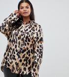 Prettylittlething Plus Satin Shirt In Leopard Print - Multi