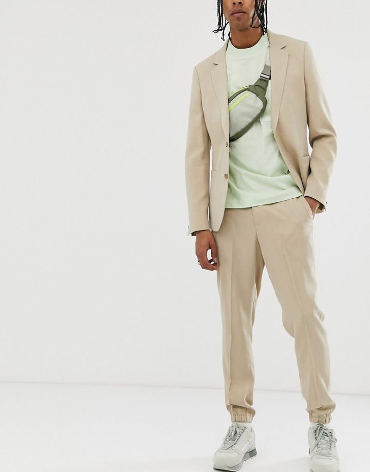 Asos Design Skinny Smart Jogger In Stone Crepe - Stone