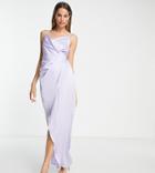 Liquorish Tall Bridesmaid Cami Strap Satin Wrap Maxi Dress In Dreamy Blue