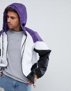 Pull & Bear Windbreaker With Hood In Purple Color Block - Purple