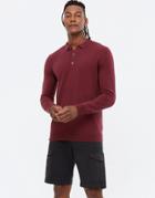 New Look Knitted Slim Polo In Burgundy-red