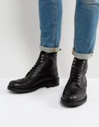 Walk London Sean Leather Brogue Boots - Black