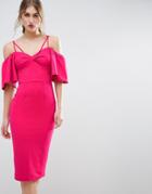 Asos Twist Front Trumpet Sleeve Midi Dress - Pink