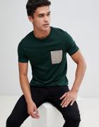 Asos Design T-shirt With Contrast Pocket In Khaki - Green