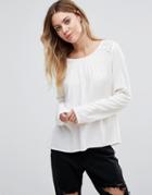 Vila Long Sleeve Blouse With Crochet Panel - White