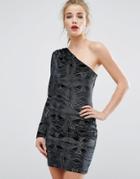 New Look One Shoulder Glitter Velvet Bodycon Dress - Black