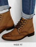 Asos Wide Fit Boots In Tan Leather - Tan