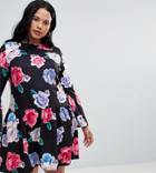 Praslin Floral Skater Dress With Trumpet Sleeve - Multi