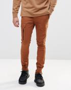 Asos Super Skinny Cargo Pants With Zip In Brown - Dachshund