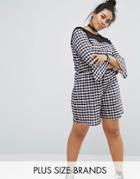 Pink Clove Gingham Romper With Lace Insert - Multi