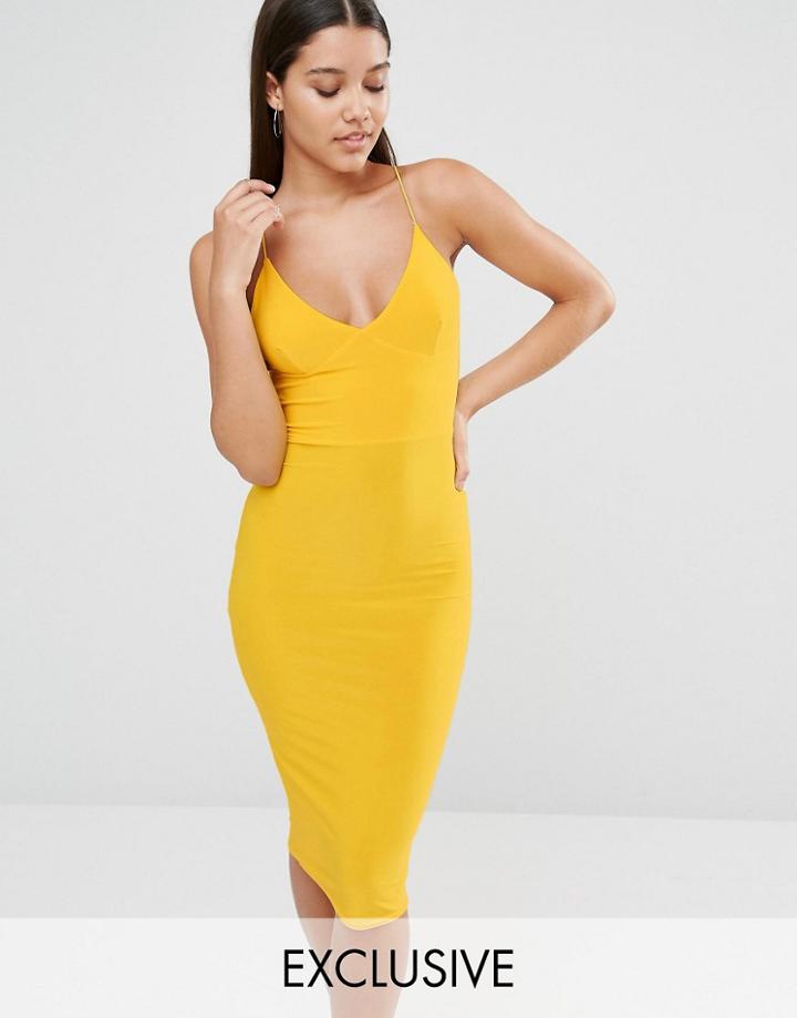 Club L Midi Dress With Cami Strap - Yellow