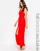 True Decadence Tall Wrap Front Maxi Dress - Red