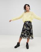 Gestuz Black Flower Print Midi Skirt - Multi