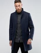 Ted Baker Overcoat With Funnel Neck - Navy