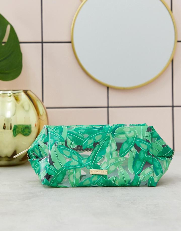 Skinnydip Green Fronds Leaf Print Makeup Bag