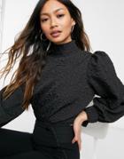 Ghospell Cocoon Sleeve Backless Blouse With Bow In Black