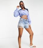 Missguided Poplin Wrap Around Waist Shirt In Blue