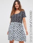Asos Curve Smock Dress In Mixed Ditsy Floral Prints - Multi