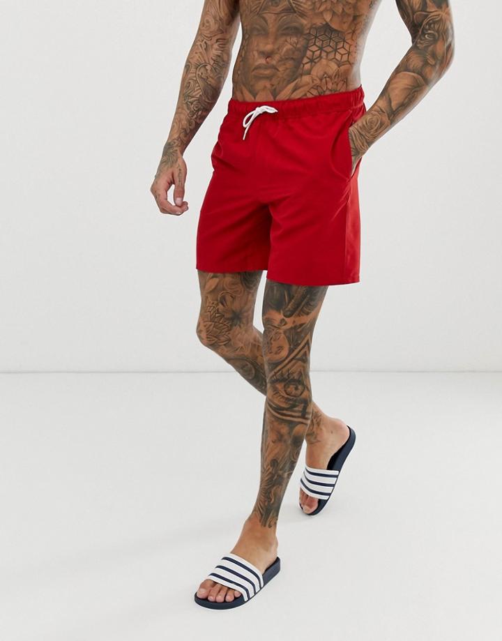 Asos Design Swim Shorts In Red In Mid Length