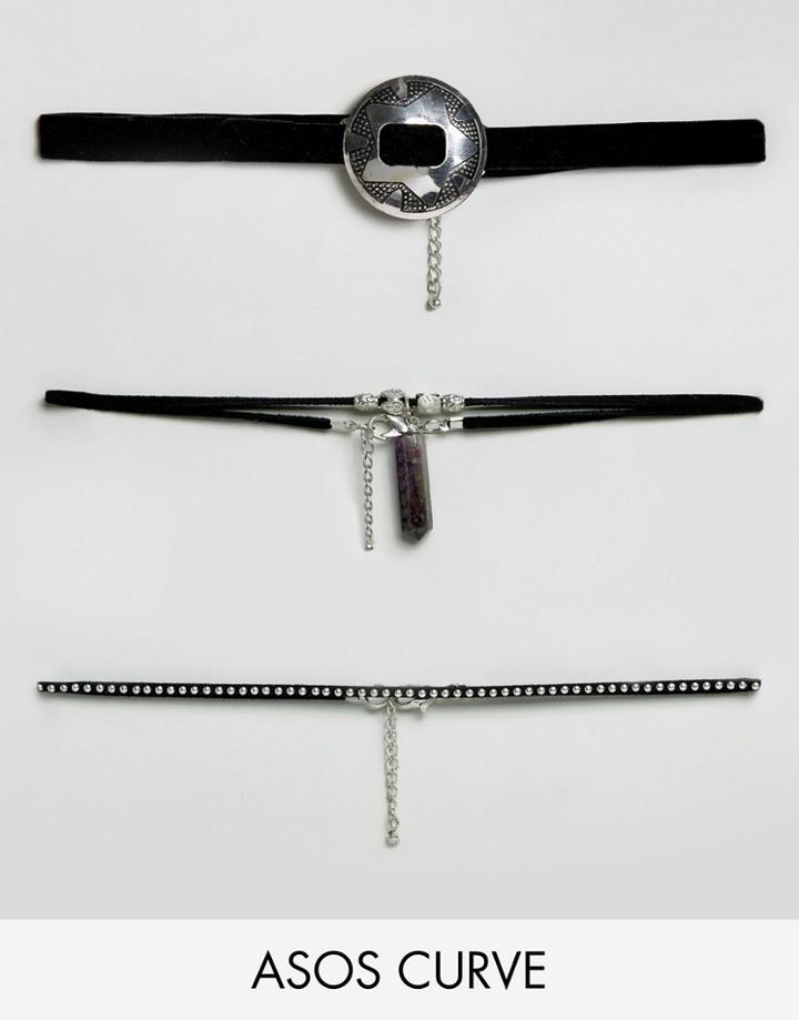 Asos Curve Pack Of 3 Festival & Shard Choker Necklaces - Black