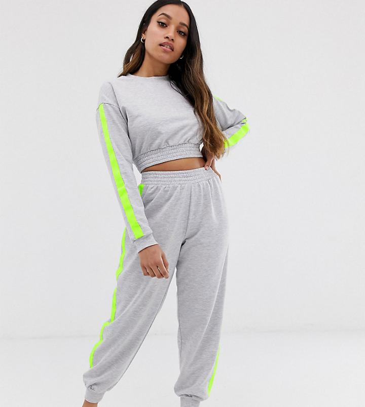 Asos Design Petite Neon Stripe Cropped Sweat & Jogger Set-gray