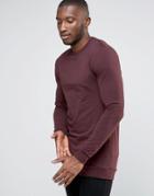 Asos Longline Muscle Fit Sweatshirt In Burgundy - Red
