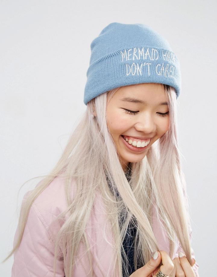 Asos Mermaid Hair Dont Care Beanie - Blue