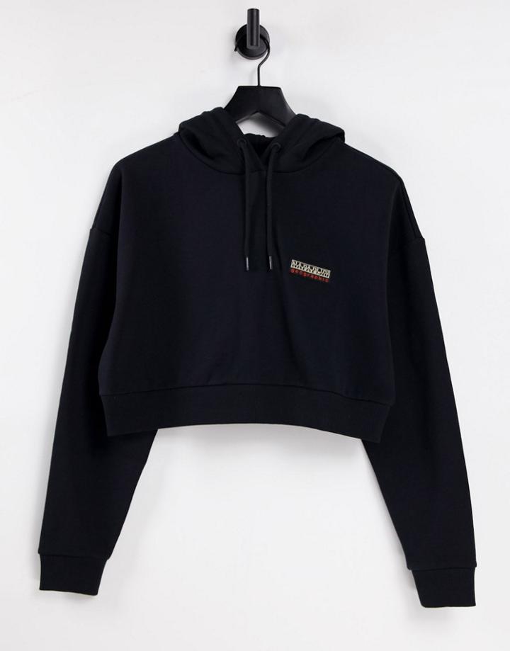 Napapijri Patch Cropped Hoodie In Black