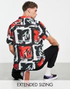 Asos Design Relaxed Revere Shirt In Mtv Print-black