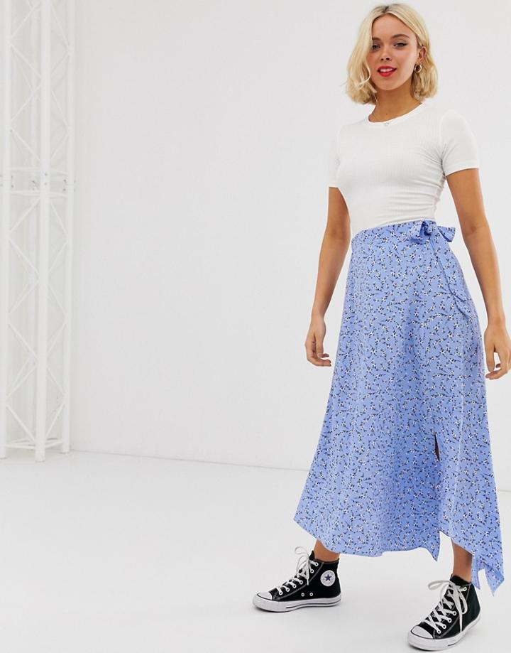 New Look Hanky Hem Skirt In Blue Pattern