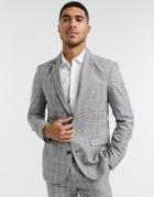 New Look Skinny Check Suit Jacket In Gray-grey